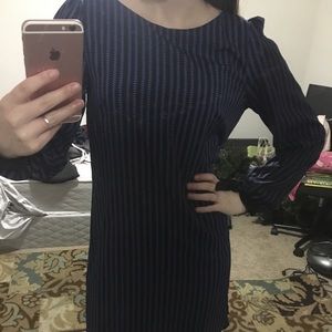 Black and Blue Striped Dress w/ Tie Sleeves- Sz S